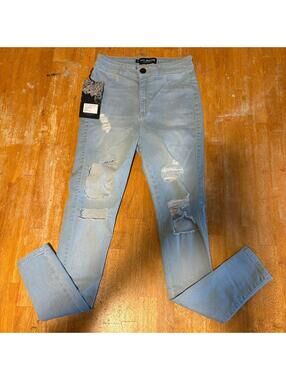 Distressed Skinny High Waisted Jeans Women Tag M Fits Like 25X29 Light Wash
